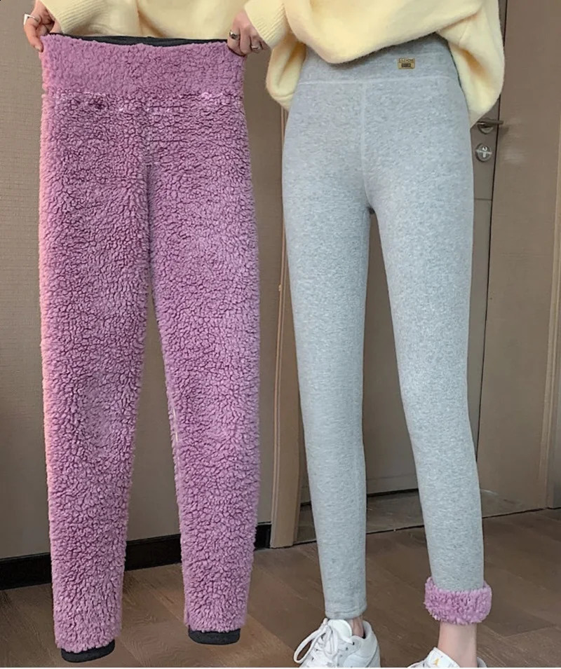 Femmes épaississent un pantalon décontracté en toison chaud Lamb Laine d'hiver Velvet Velvet noir Leggings chauds résistants au froid pantalon ha