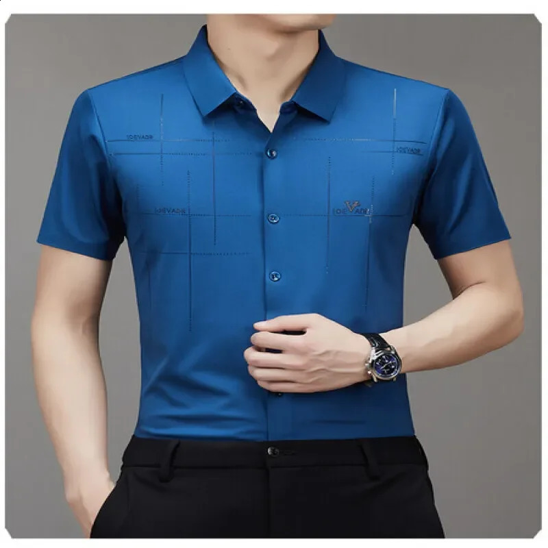 Mens Ice Silk Business Shirt Short Sleeve Anti-wrinkle Iron-free Seamless Shirt Highly Elastic Comfortable Wear Gift for Man 240812