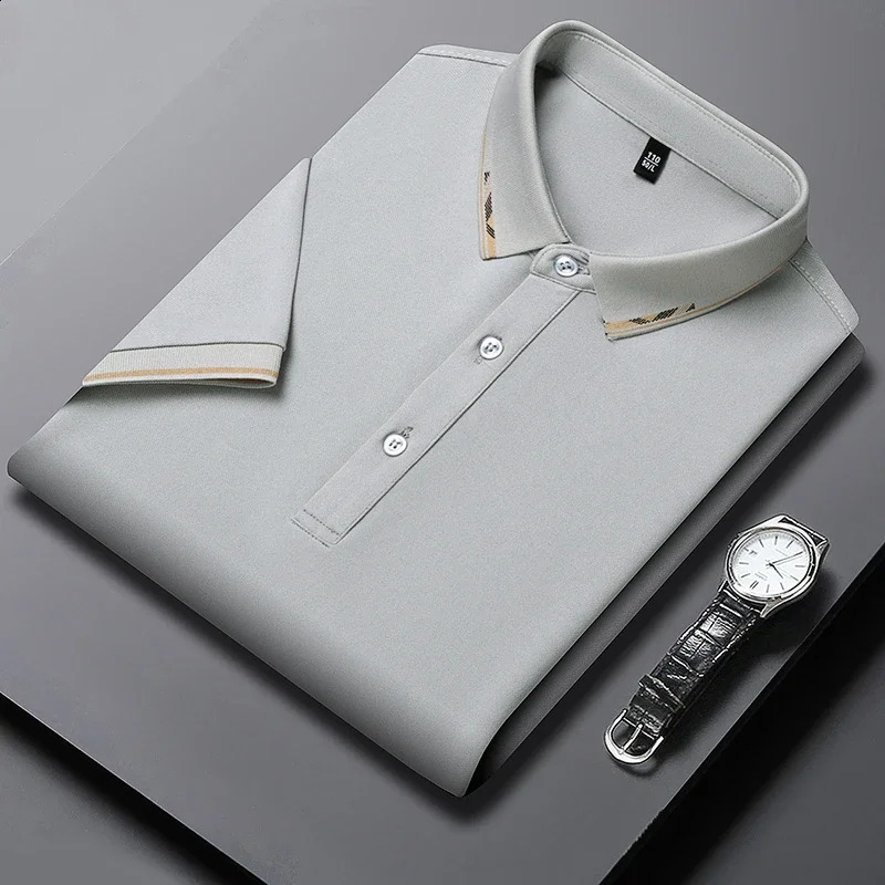 2024 Mens Solid Color Cotton Business and Leisure POLO Shirt Summer Fashion Short Sleeve Comfortable Breathable Top y240827
