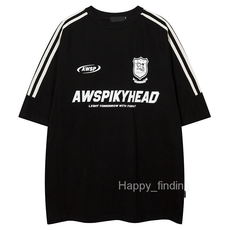 Mens American Side Striped Niche Ball Suit Short Sleeved T-shirt Mens and Womens Loose Oversized Top