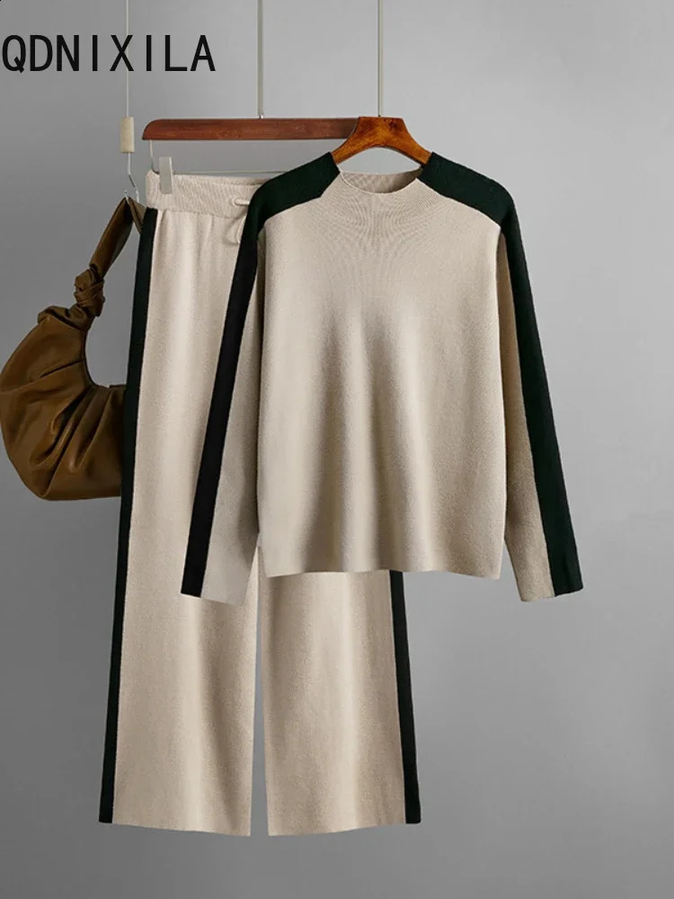 Ensembles de 2 pièces pour femmes tenues élégants pull tricoté d'automne d'hiver mode O-cou tops costumes de pantalon de pantalon de pantalon de