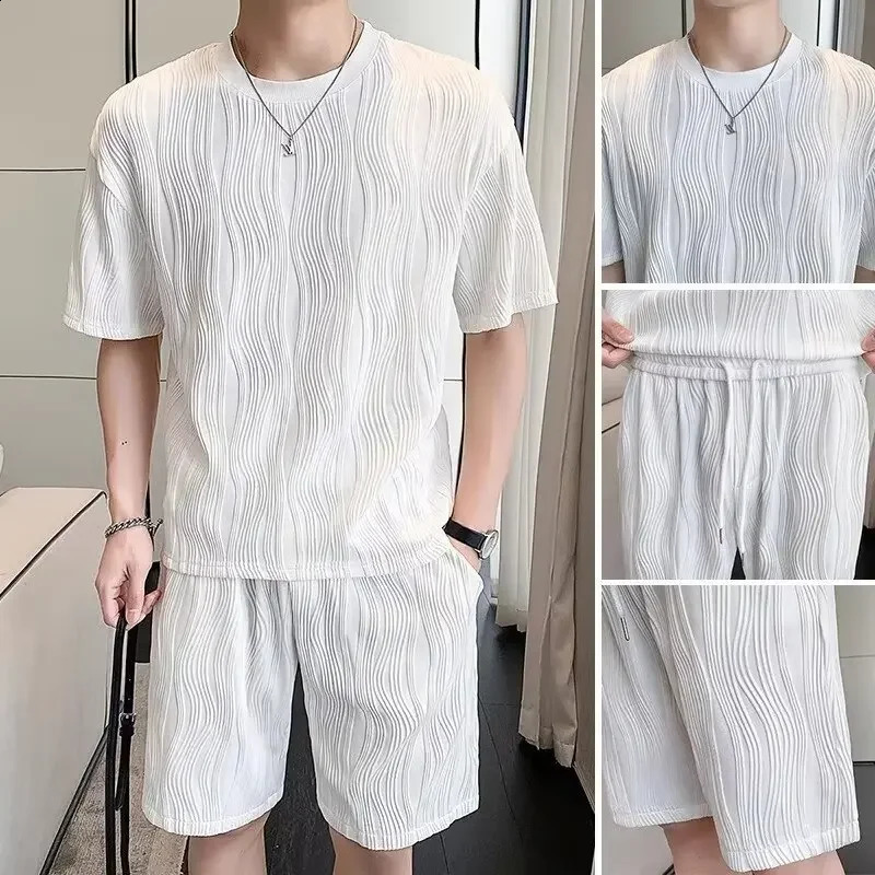 Mens Ice Silk Sports Suit Short Sleeve Oversized Summer Thin Style Coordinated Elegant Shorts Oversize Casual Wear 240810
