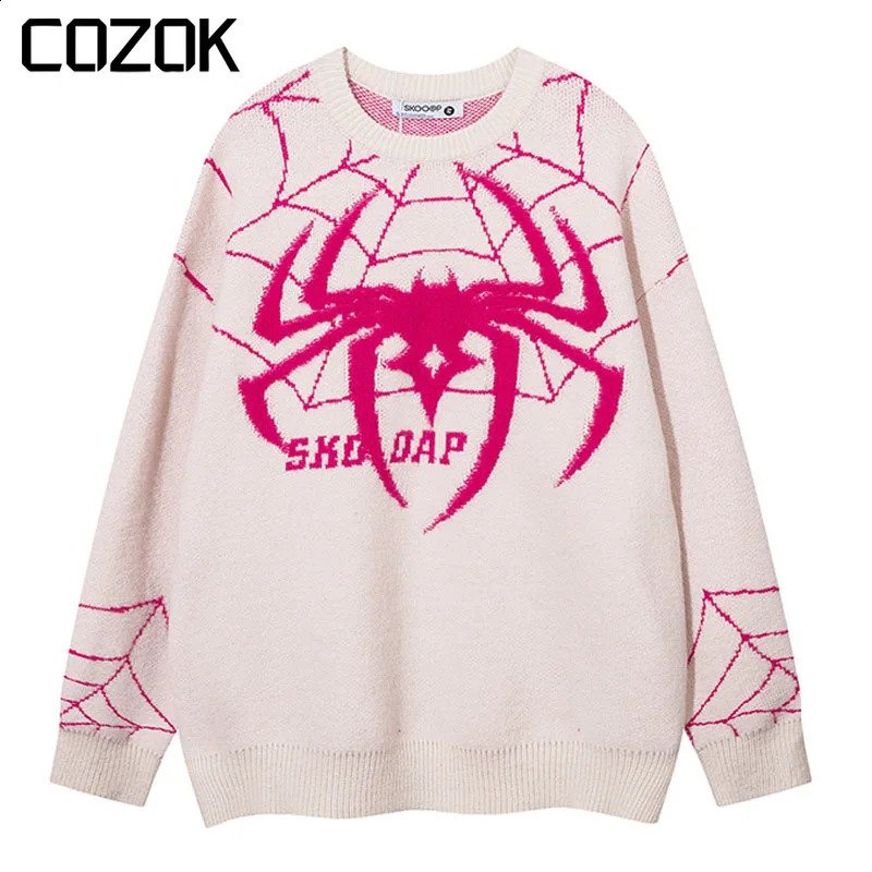 Harajuku Y2K Knitted Sweaters Men Women High Street Spider Graphic Loose Knit Jumper Winter Vintage Dark Oversized Pullovers 240812