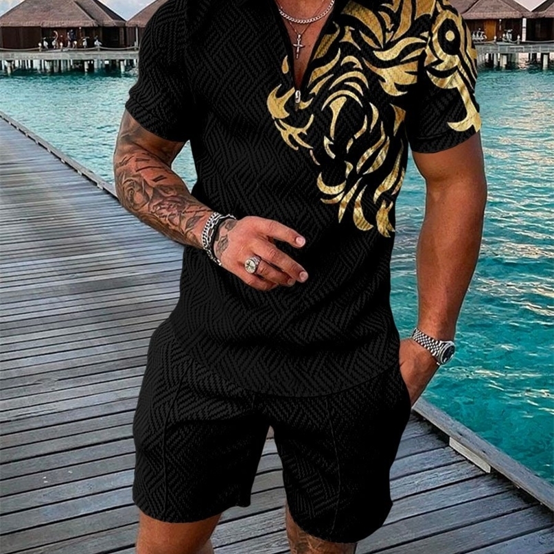 Fashion Men Set Streetwear 3d Digital Printing Short Sleeve Polo shirt Shorts Suit Summer Harajuku Sportswear Clothing 240810
