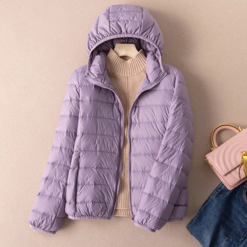 Women Autumn Down Jacket Arrivals 90% White Duck Down Ultra Light Fashion Hooded Keep Warm Puffer Jacket 240812