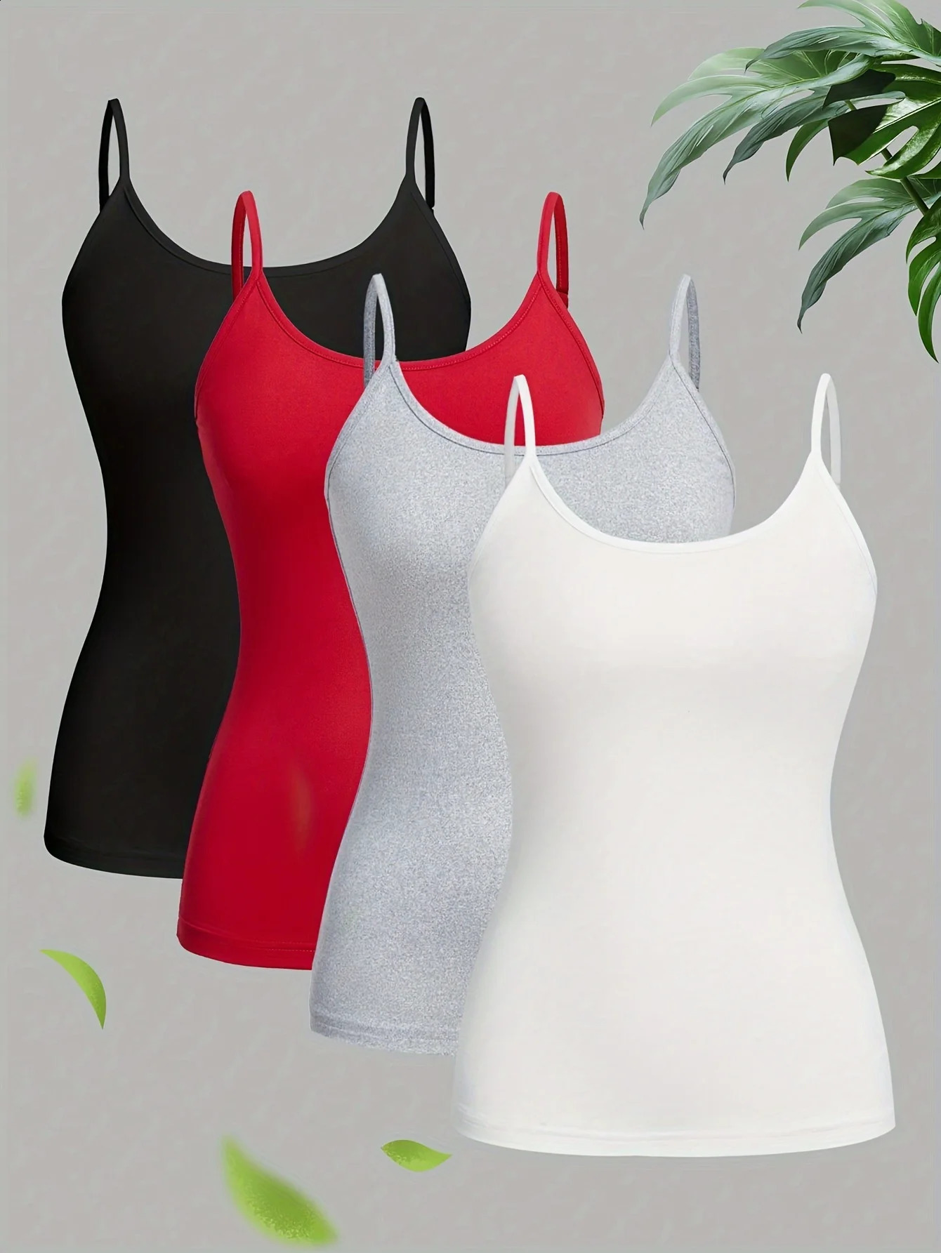4 Pack Solid Color Cami Top Versatile Slim Backless Spaghetti strap Top For Summer Womens Clothing 240812