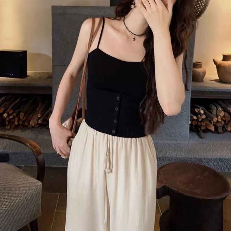 Summer Button Suspended Small Tank Top for Womens Fashion Inner Layup with Beautiful Back Small and Sleeveles 240812