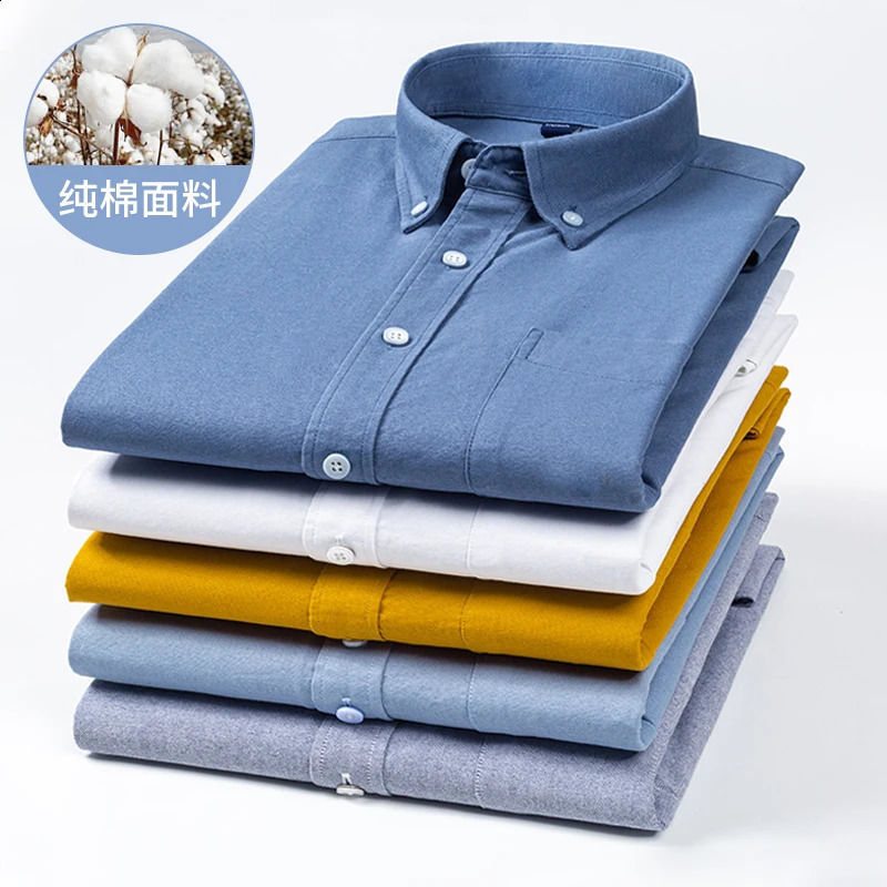 Mens Oxford Long Sleeve Shirts Cotton Regular Fit Casual Fashion Striped Solid Color Plaid Shirt Summer Print Workwear 240810