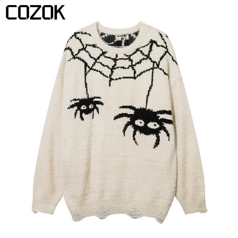 Street Dark Pull Dark Men Femmes Retro Spider Pattern surdimensionné en tricot surdimensionné Streetwear HARAjuku Pullover 240812