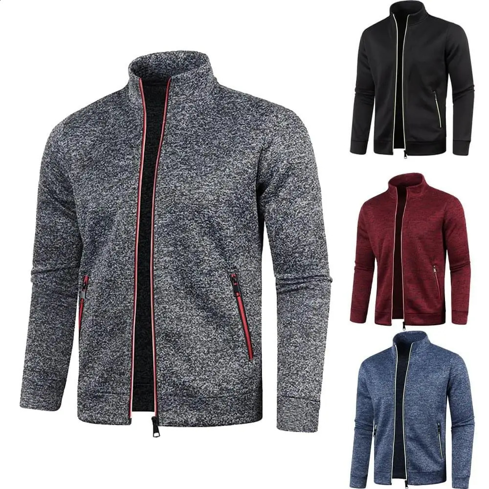 Male Stand Up Collar Jackets Long Sleeve Zip Sweater Fashion Mens Clothing Autumn Winter Thin Jacket Casual Fleece Sweatshirt 240810