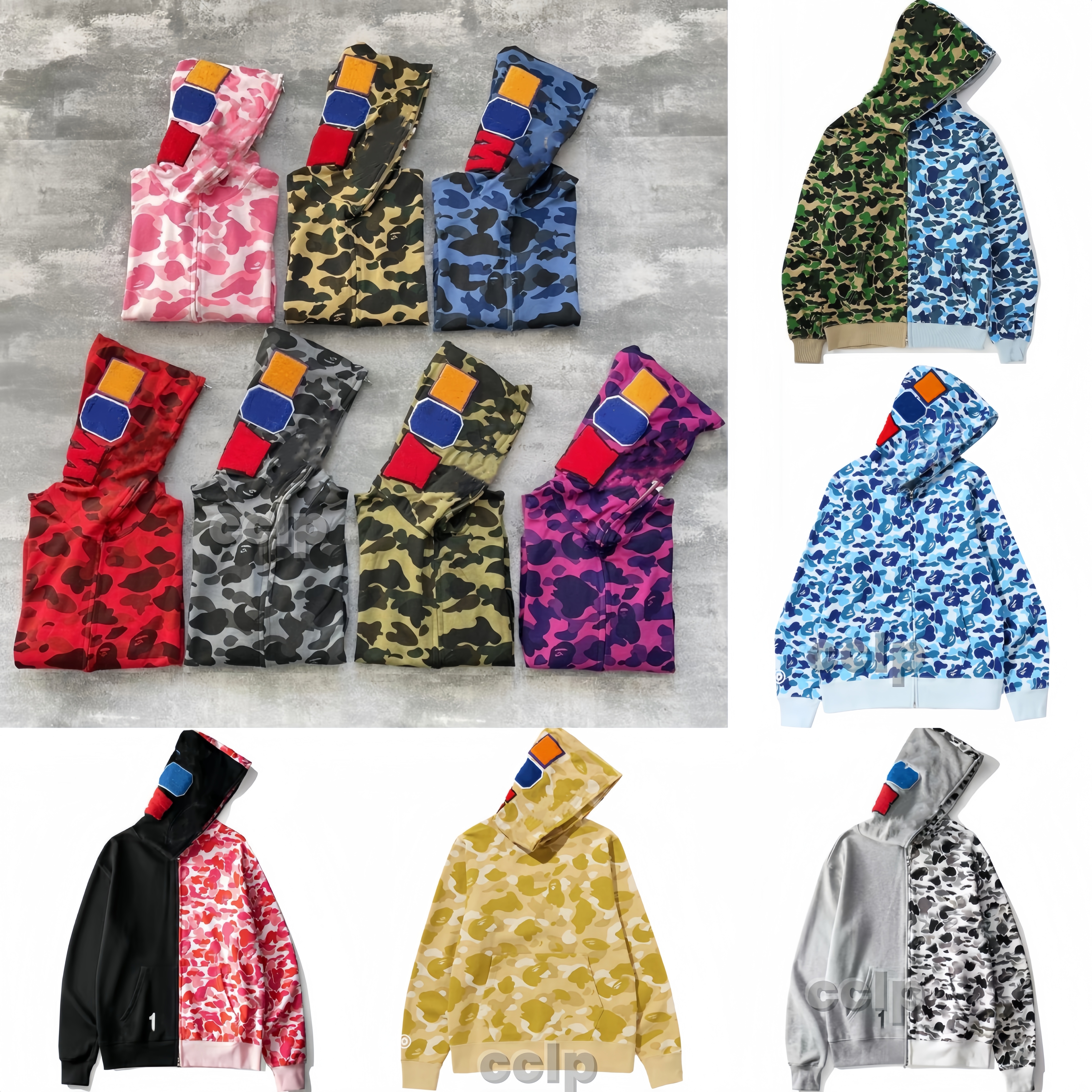 Mens Femme Designer Sweat à capuche Full Zip Up Shark Sweats à capuche Veste de camouflage Sweat à capuche Pull à manches longues Cardigan Taille