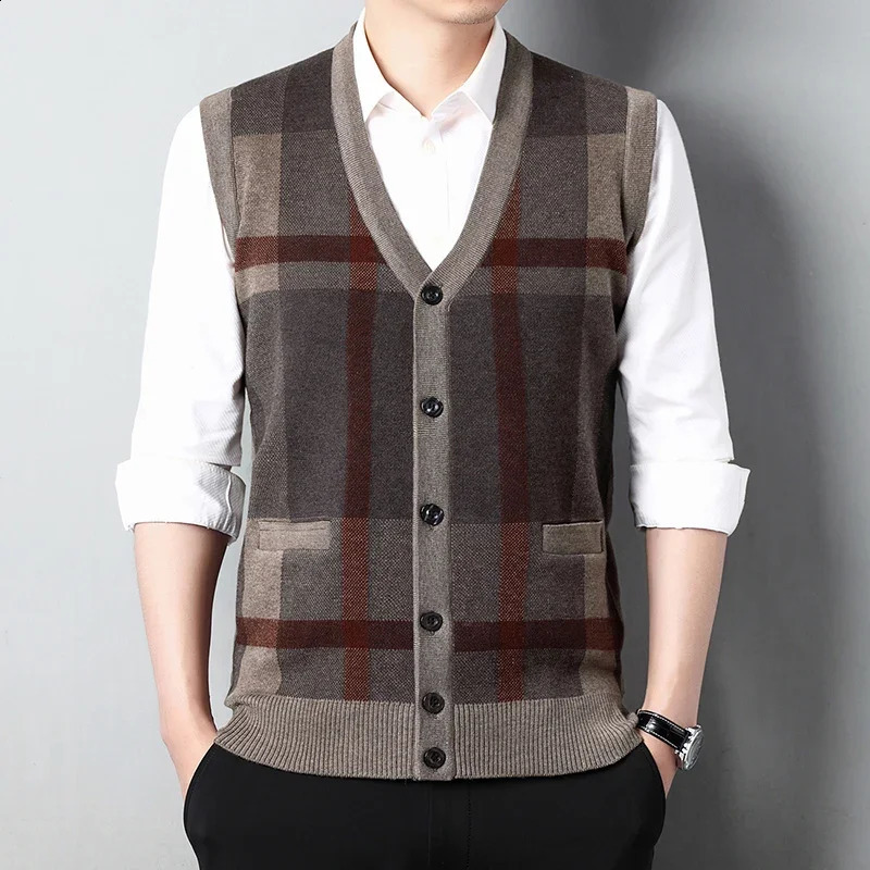 Mens Thickened Casual Sweater Tank Top Autumn and Winter Warm Cardigan 240810
