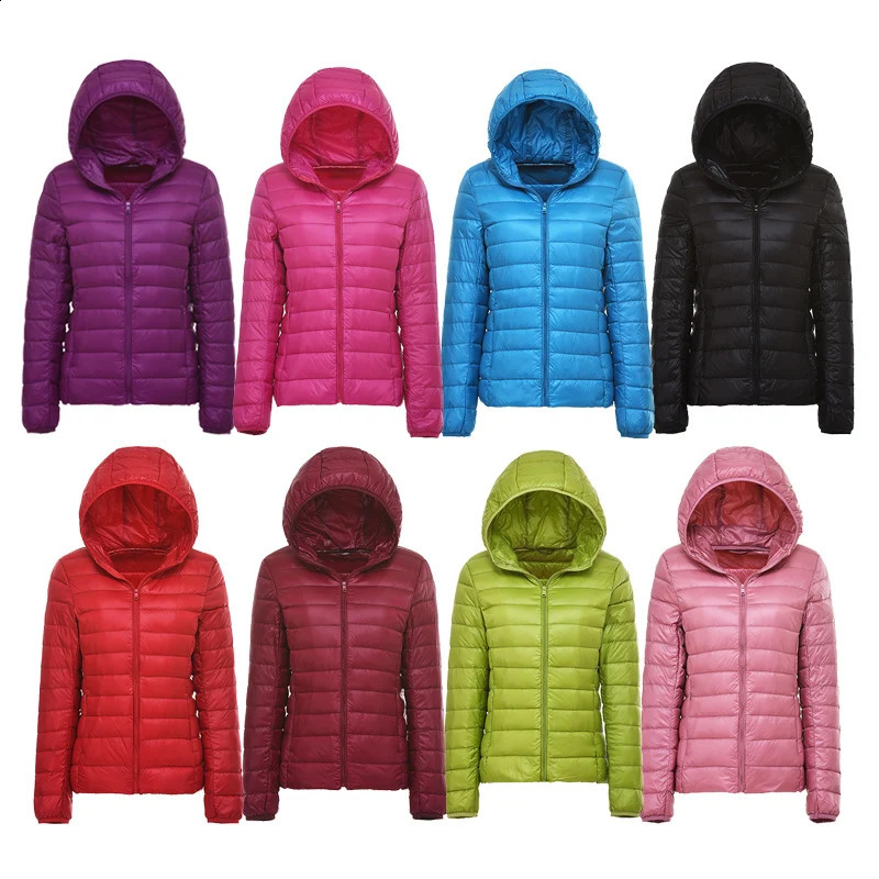Autumn Winter Women Ultra Light Duck Down Jacket Women 90% White Duck Down Slim Short Hooded Warm Coat Women Outerwear 240812