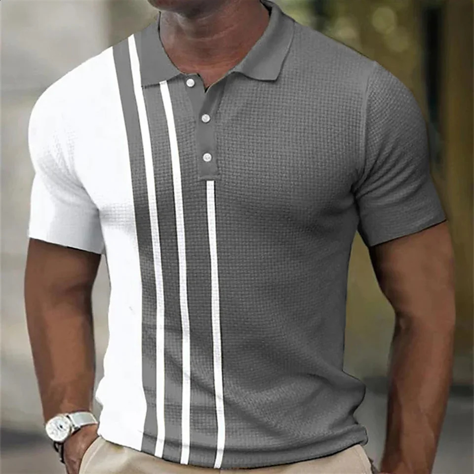 Polo pour hommes de haute qualité 2023 rayures à manches courtes tshirts bouton d'affaires décontractés tops tees vêtements d'été pour garçons 24