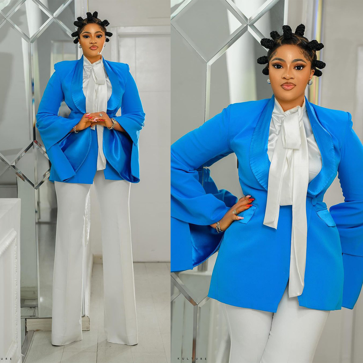 Design Women Wedding Blazer Suits Puff Sleeve Ladies Prom Evening Birthday Party Guest Formal Wear White Pants 2 Pieces