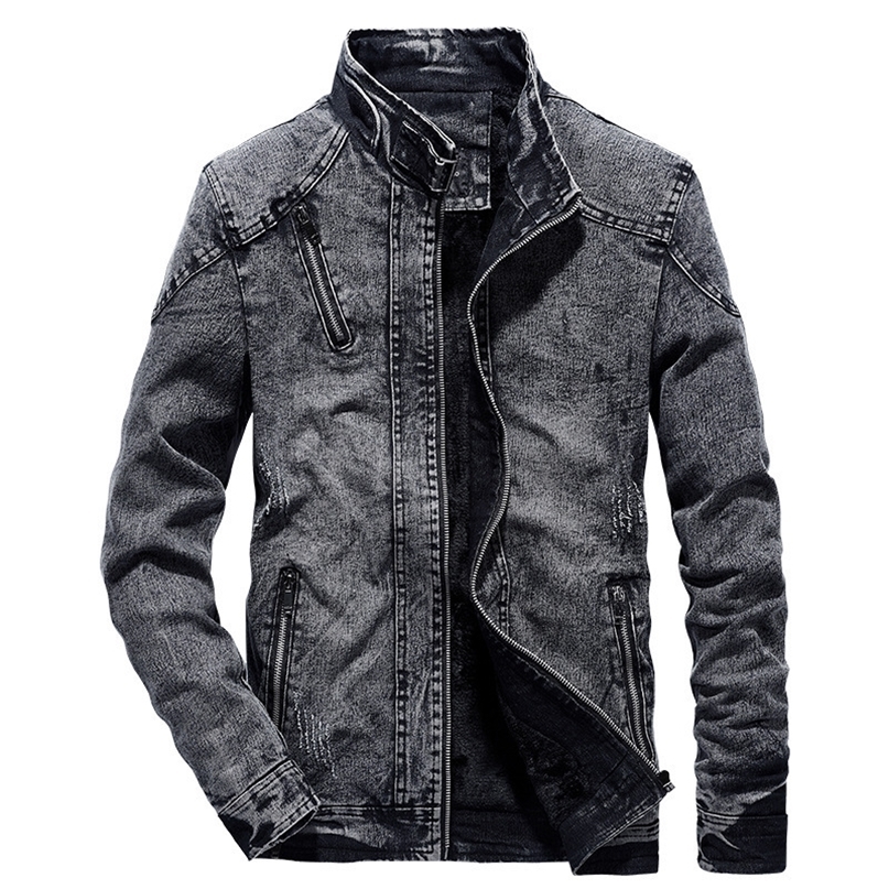 Vintage Mens Denim Jacket Solid Casual Mens Jeans Coat Fashion Stand Clothes for Men Black Blue Bomber Jacket Men Stand 240810