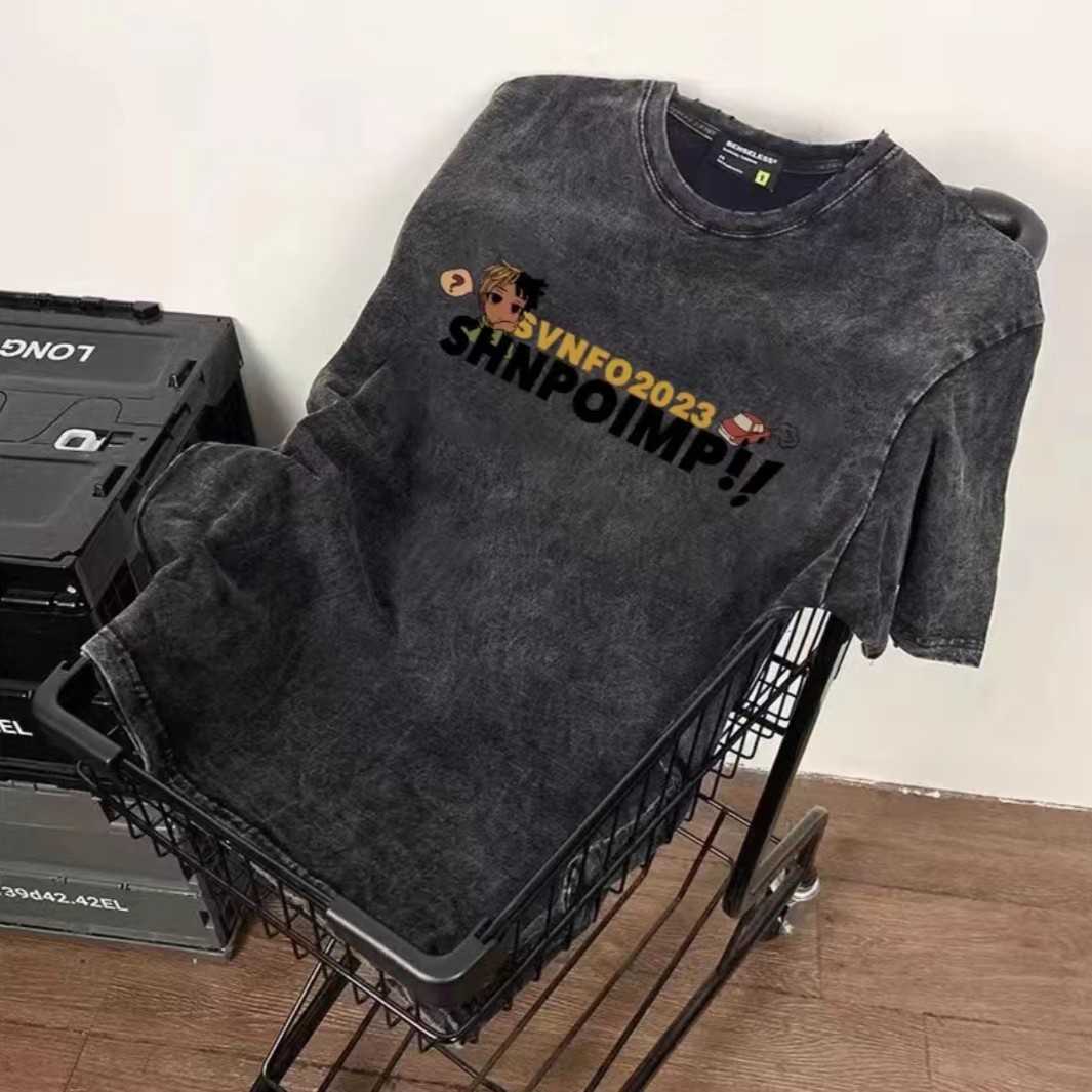 men's short-sleeved T-shirt summer cotton vintage to do old couple jacket hip hop half-sleeved T-shirt Z260204-image-989282803