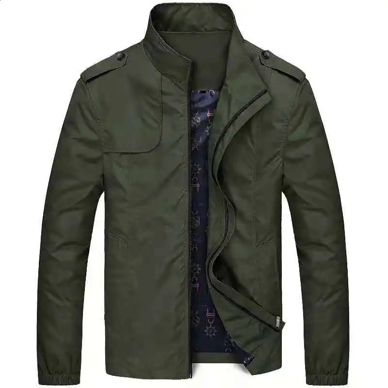 Mens casual windproof jacket Spring and Autumn outdoor clothing standing slim military flight jacket 240812
