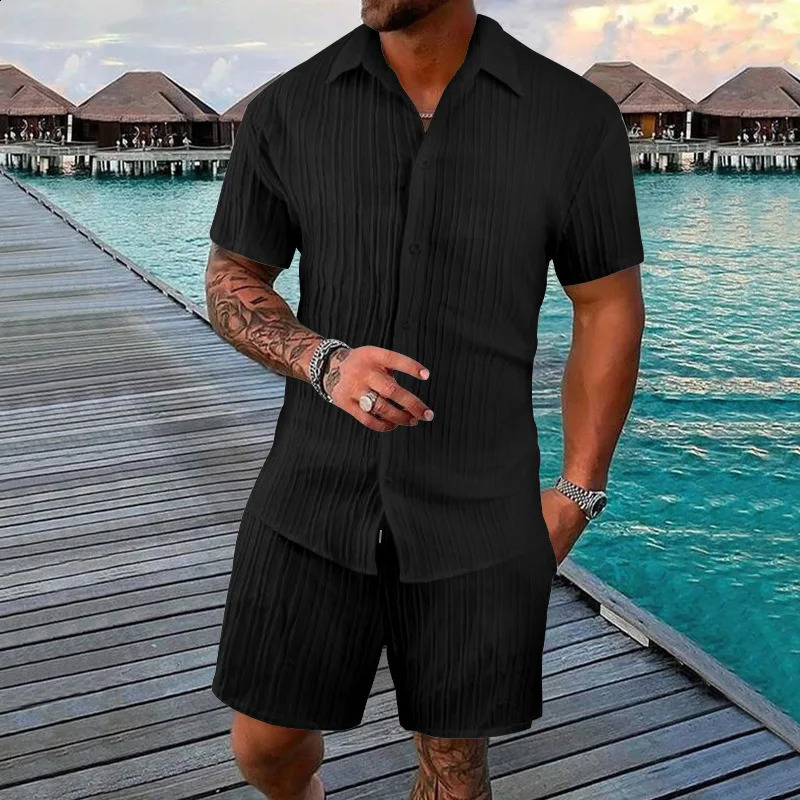 2024 Europe et les États-Unis Summer Homme Shirts Fashion Casual Fashion Simple Loose Short Shorts Beach Suit 240812