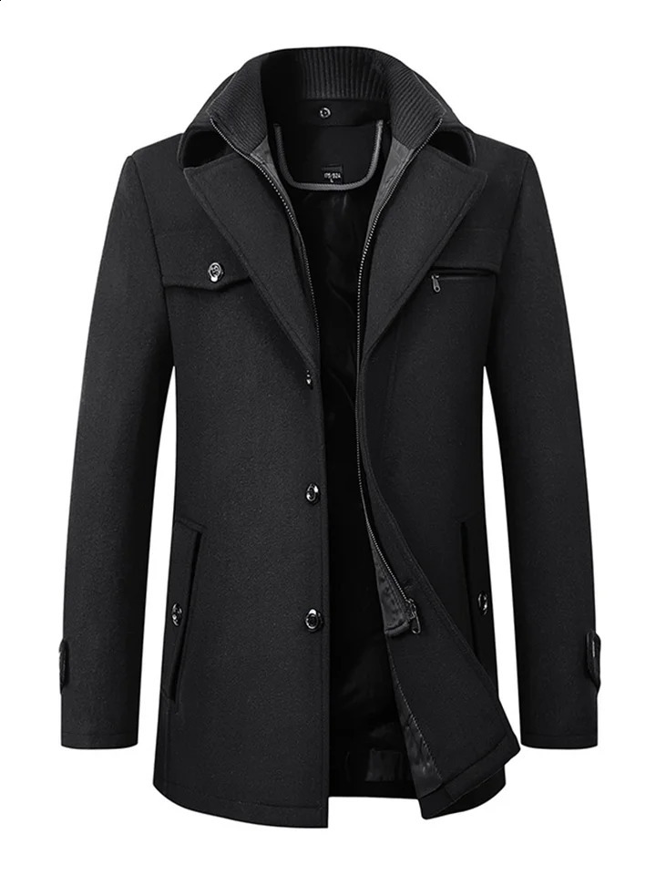 Mens Wool Jacket Winter Autumn Mens Long Windproof Wool Coat Casual Thick Slim Fit Jacket Male Overcoat Clearance 240812