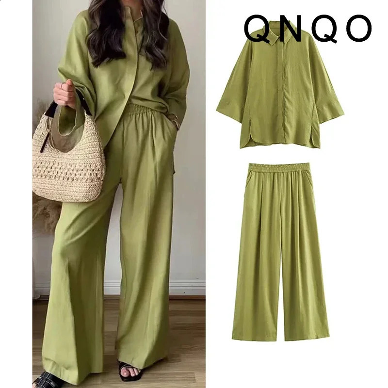 QNQO Ensembles de deux pièces pour femmes Overnits Cold-bost-ondes lâches décontractées chemises à poitrine simple et taise élastique pantalon ta
