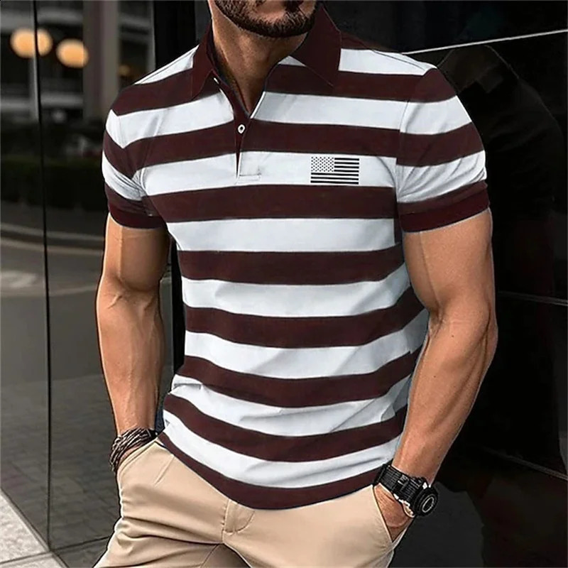 Polo pour hommes de haute qualité 2023 rayures à manches courtes tshirts bouton d'affaires décontractés tops t-shot vêtements d'été pour garçons