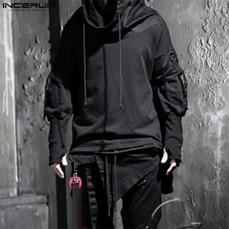 INCERUN Men Hoodies Solid Loose Hooded Long Sleeve Turtleneck Casual Sweatshirts Streetwear 2024 Fashion Irregular Pullovers y240810
