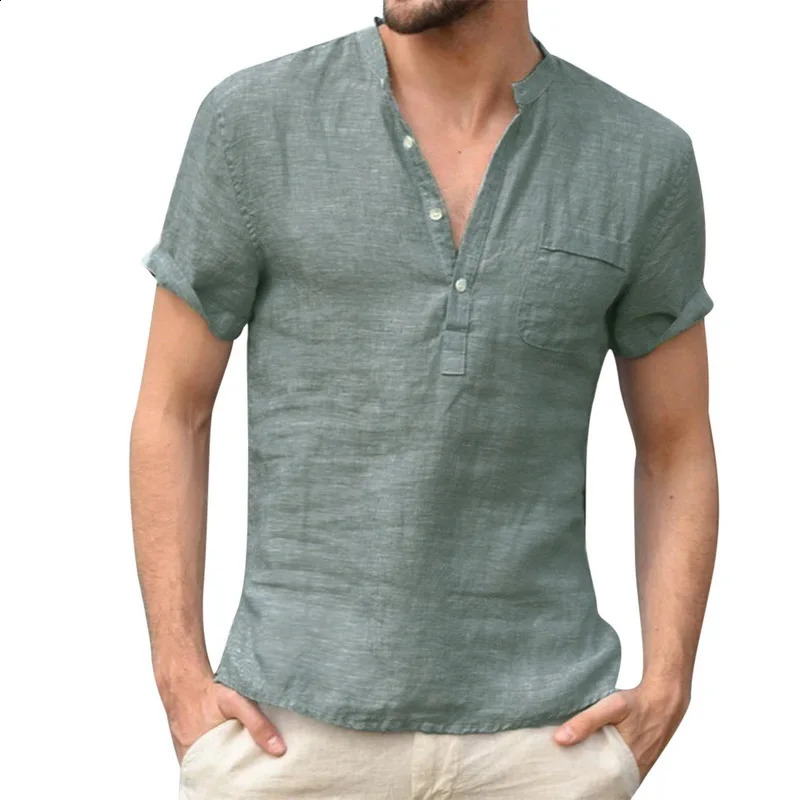High Quality MenS Linen V Neck Bandage T Shirts Male Solid Color Long Sleeves Casual Cotton Linen Tshirt Tops 240810