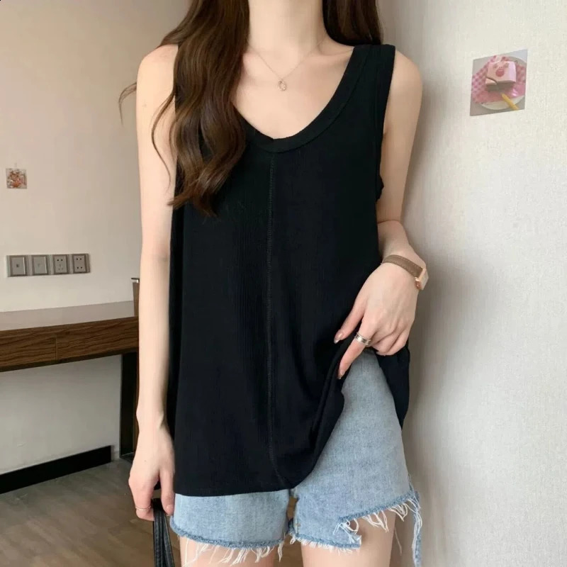 Sleeveless Simplicity Loose Tanks Summer Solid O-neck Solid Color Street Casual T Shirt Tops Fashion Korean Women Clothing 240812