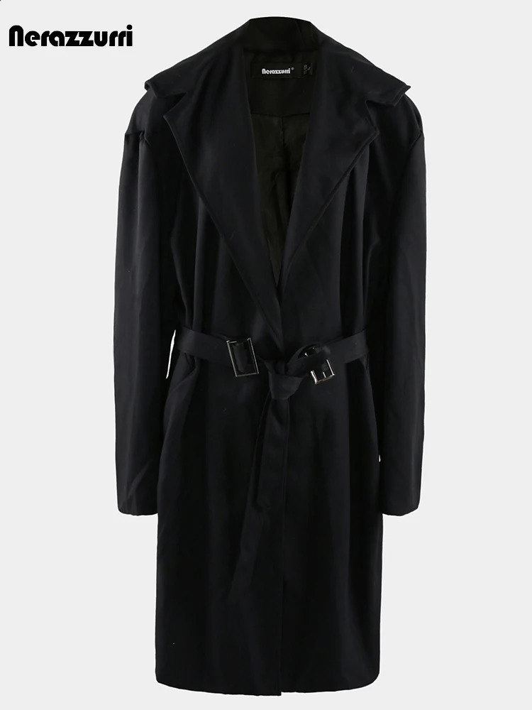 Nerazzurri printemps automne long surdimensionné du trench noir durs hommes avec hotte arrière courte fendre lâche décontractée coréen mode 2024