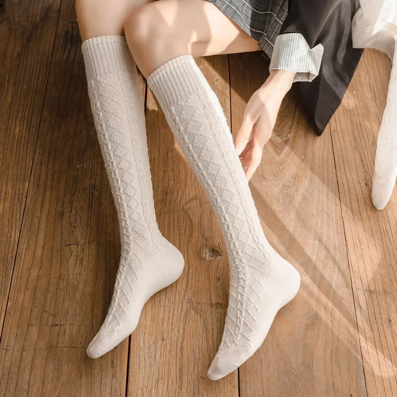 Wool Cashmere Long Socks Women Stockings Autumn Winter Thick Warm Knee Socks Women Solid Color School Thigh High Stockings 240813