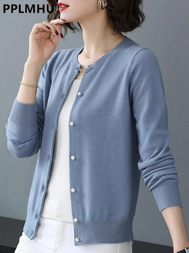 Spring Fall Slim Knit Cardigans Veste Femmes Casual Corée Mabèles de pull coréen Oats O-CECK Knitwear Gilet Basic Single Breasted Malhas Tops 240
