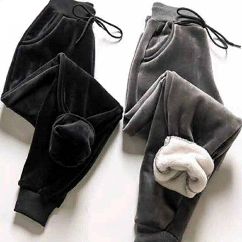 Women Winter Lamb Fur Cashmere Slim Pants Women Casual Warm Harem Pants Thick Lined Fleece Autumn Velvet Sweatpants Trousers 240813