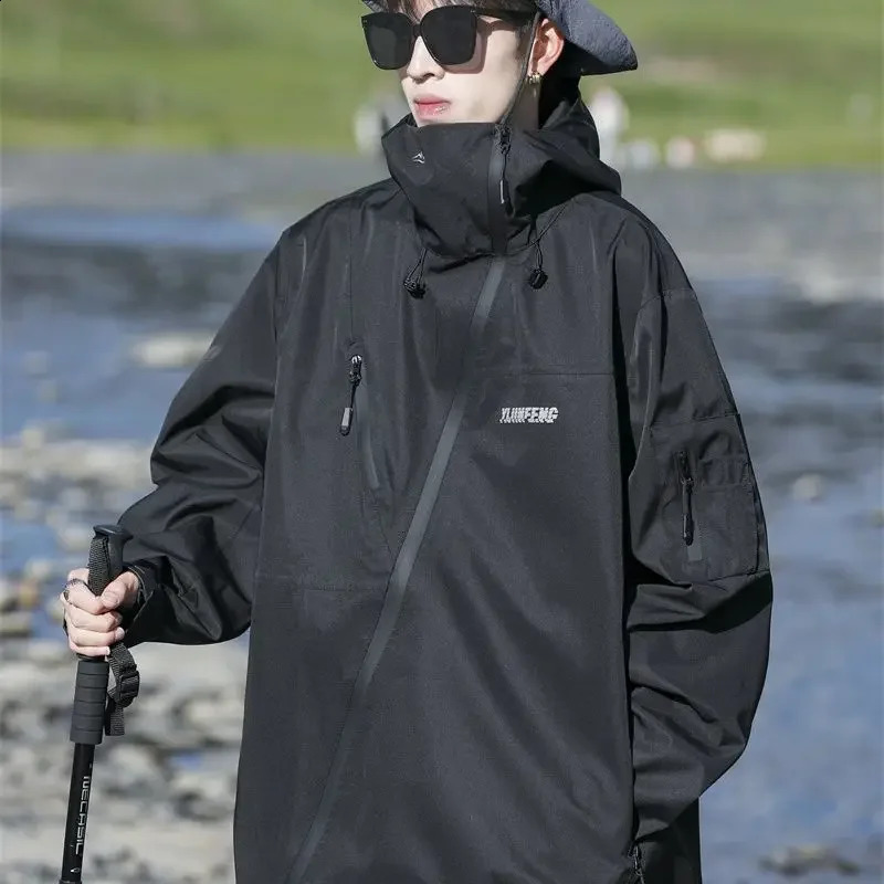 Deeptown Vintage Black Windbreaker Jacket Women Hooded Zipup Waterproof Korean Fashion Techwear Jackets Outdoor Autumn Winter 240812