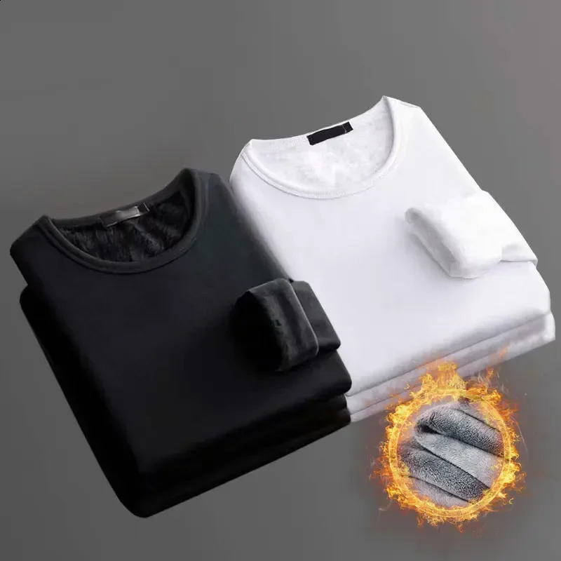 2024Thermal Tshirt Thermal Underwear for Men Casual Solid Mens Winter Thermo Undershirt Thick Long Sleeve Top 240823