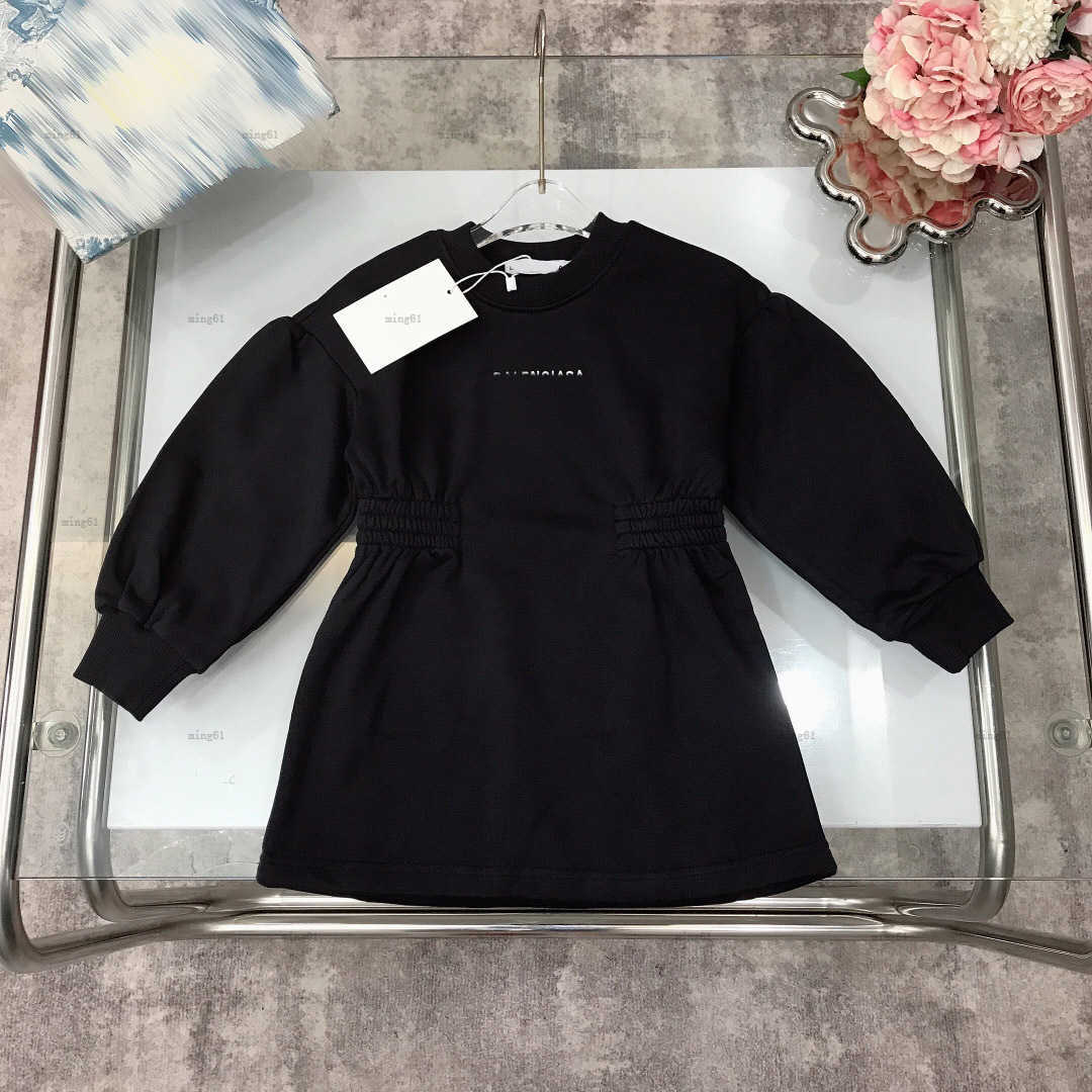 Brand baby dress Waist design Kids frock high-quality partydress Size 100-150 CM girls designer clothes Long sleeved Child skirt-image-1011606866