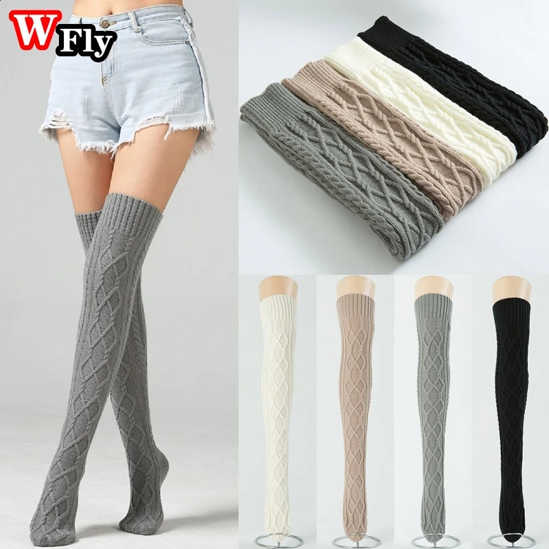 Women Winter Knit Thigh High Over the Knee Sockings Long Stockings Warmers Twist pattern Knitted Wool Socking Leg warmers 240813