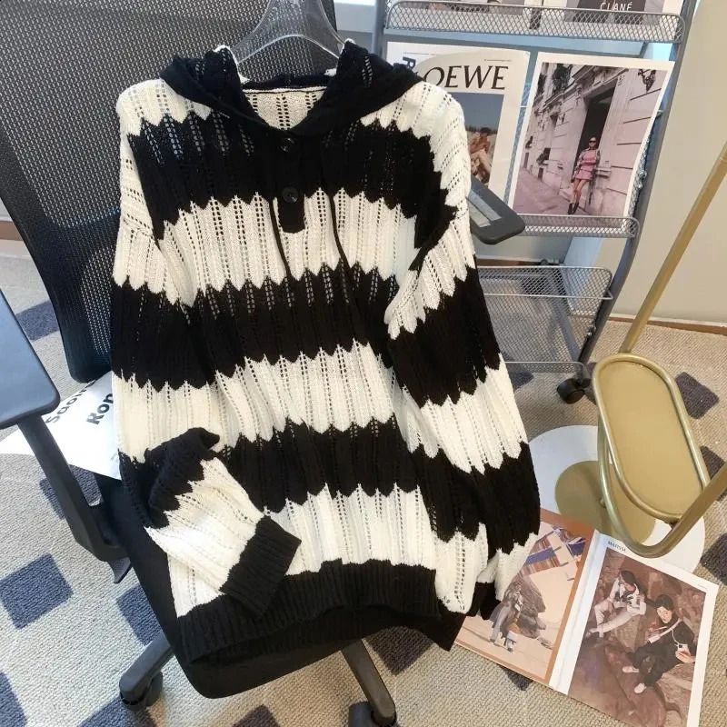 Plus Size 5XL 150KG Autumn Winter Knitted Sweater Korean Striped Sweater Womens Clothing Long Sleeve Loose Casual Pullovers 240813