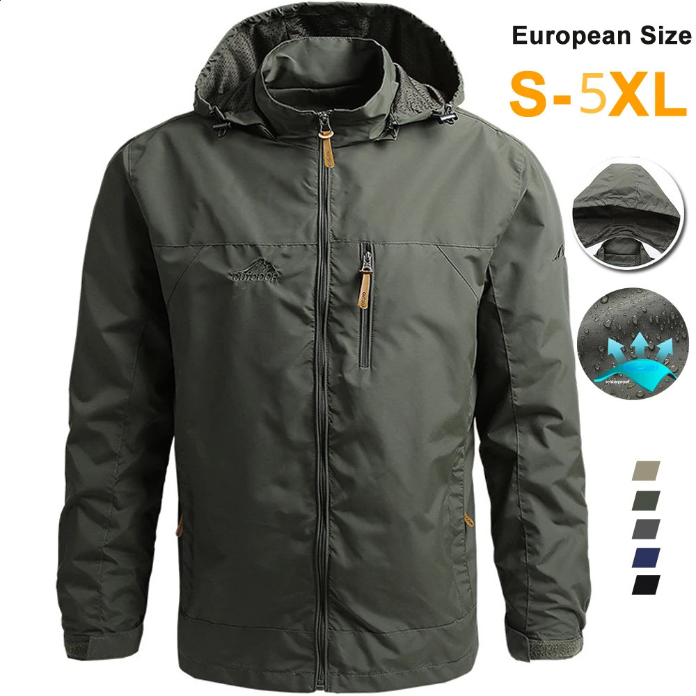 Windbreaker Men Tactical Jacket Waterproof Outdoor Hooded Coat Sports Military European Size S5XL Field Climbing Thin Outwear 240813