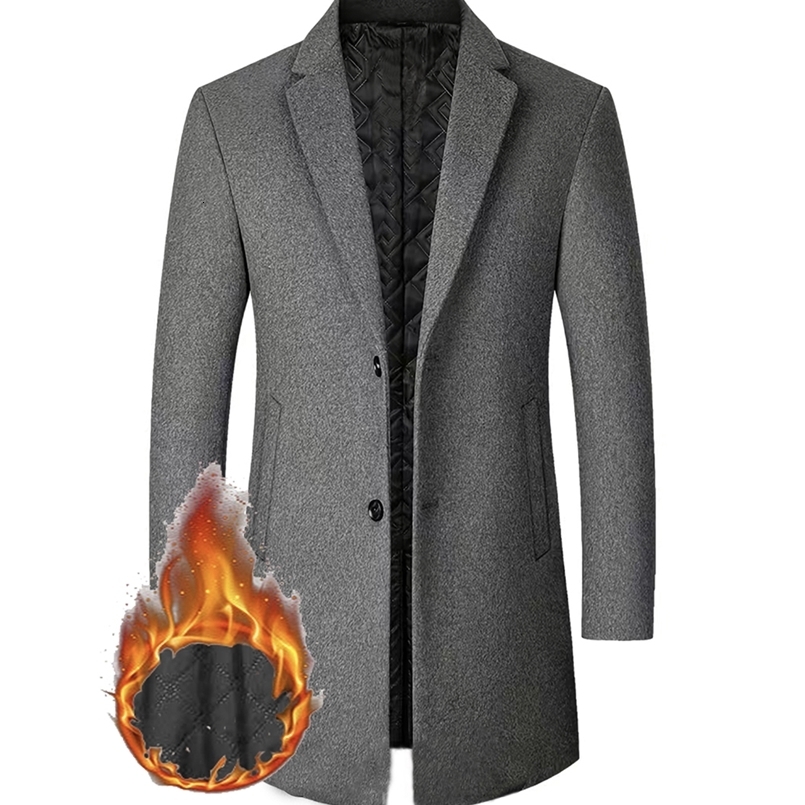 Mens cotton thickened woolen coat autumn and winter mid-length windbreaker jacket mens clothing 240812