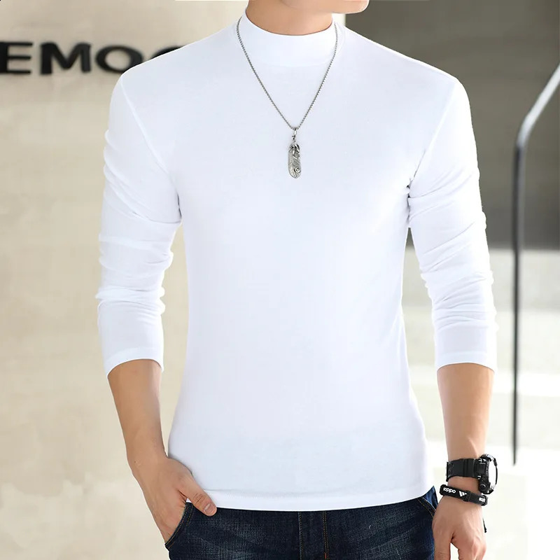 2023 Winter Warm Half High Collar Fashion Thermal Underwear Men Mock Neck Basic Tshirt Blouse Pullover Long Sleeve Top 240812