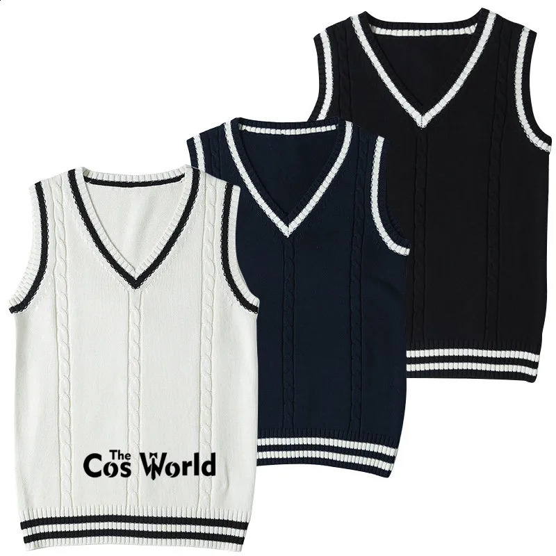 SXXL Spring Autumn Mens Sleeveless Stripes Knit Vests Pullovers V Neck Sweaters For JK School Uniform Student Clothes 240812