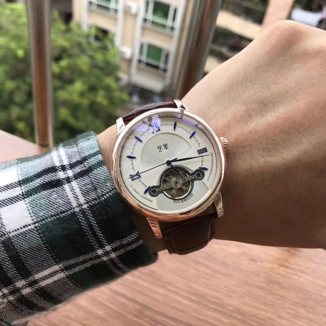 new simple ring tourbillon gold watches men's perpetual calendar automatic black dial skeleton watch flywheel 42mm
