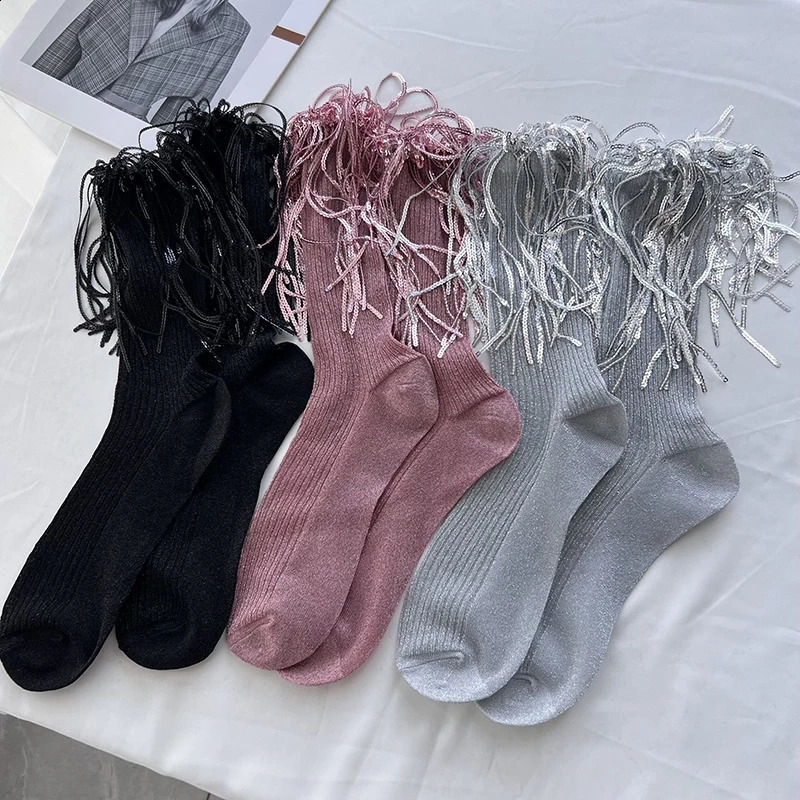 Paillettes Tassles Bling chaussettes femmes coréennes mode automne 240813