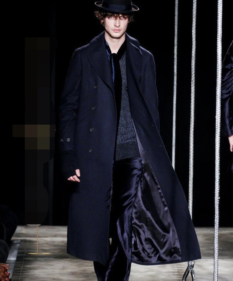 Mens woolen coat casual long trench British slim plus size autumn and winter 240812