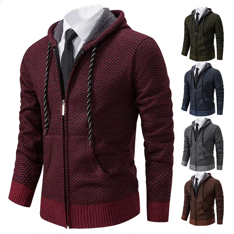 Mens trend in autumn and winter plus velvet padded knit cardigan sweater coat 240813