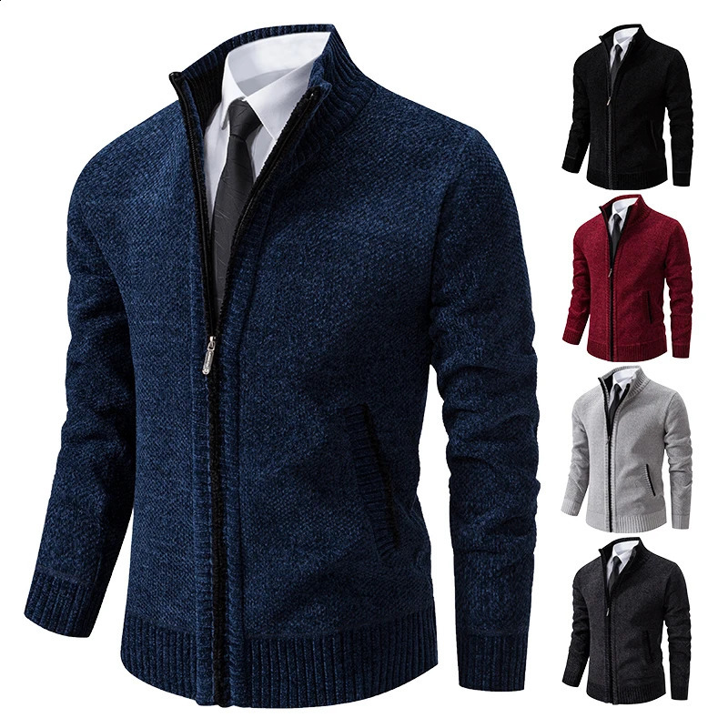 Autumn and winter cardigan sweater mens standup collar chenille coat wear 240812