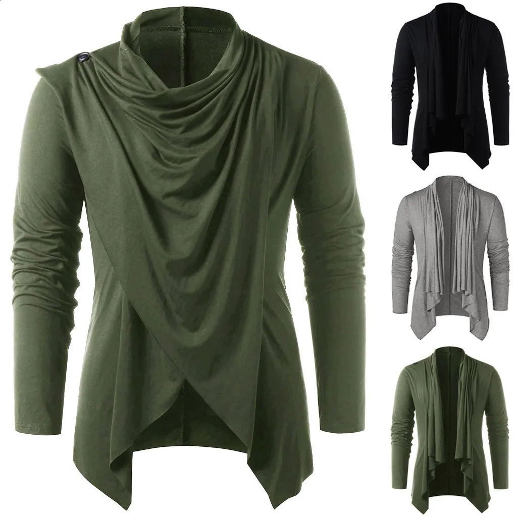 Men spring and winter retro long-sleeved shirt solid color button long-sleeved O-neck shirt temperament cardigan casual T-shirt 240813