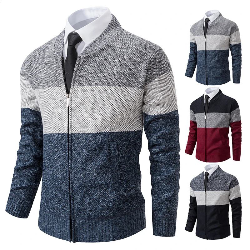 Autumn And Sinter Mens Coat Fashion Baseball Shirt Grab Fleece Warm Casual Sweater Zipper Cardigan Trend Color 240812