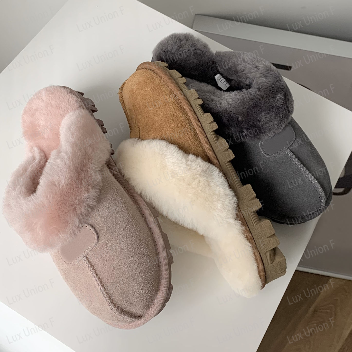 Coquette Designer Tasman Slippers Chestnut Fur Slides Sheepskin Shearling Tazz Mules Women Men Ultra Mini Platform Boots Suede Fall Winter House